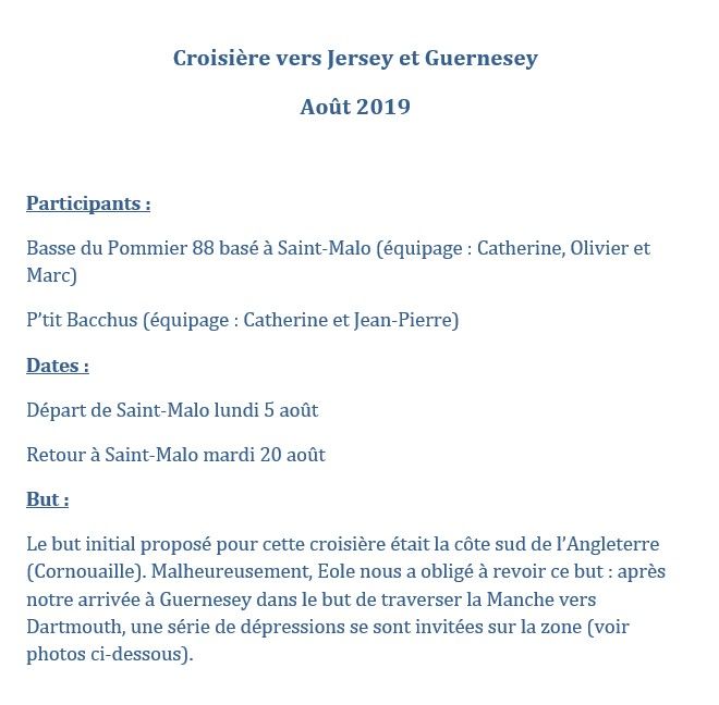 2019 Croisiere vers Jersey et Guernesey en Août